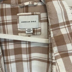 American Eagle Outfitters Tan and White Blazer with Plaid Pattern